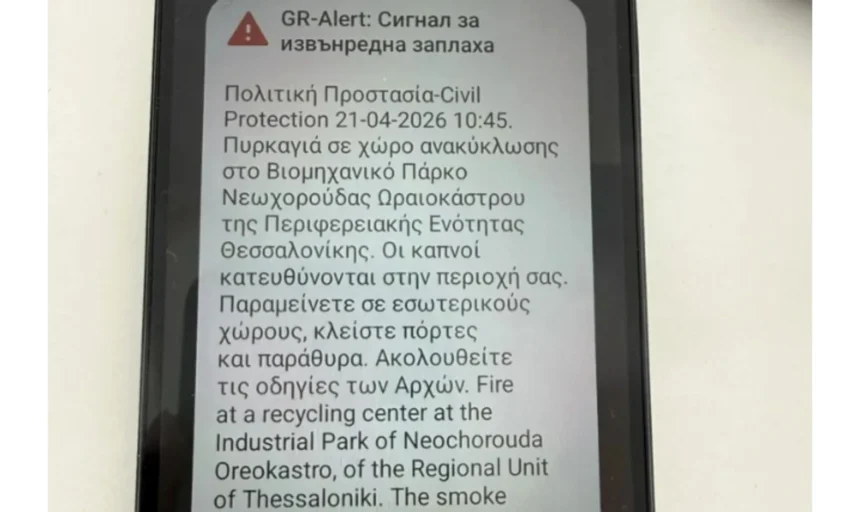 Συναγερμός από το 112 για τη φωτιά στο Ωραιόκαστρο – “Μείνετε σε εσωτερικούς χώρους, κλείστε πόρτες και παράθυρα”